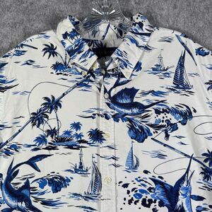 Polo Ralph Lauren Shirt Mens 2XL White Short Sleeve Button Down Marlin Sailboat